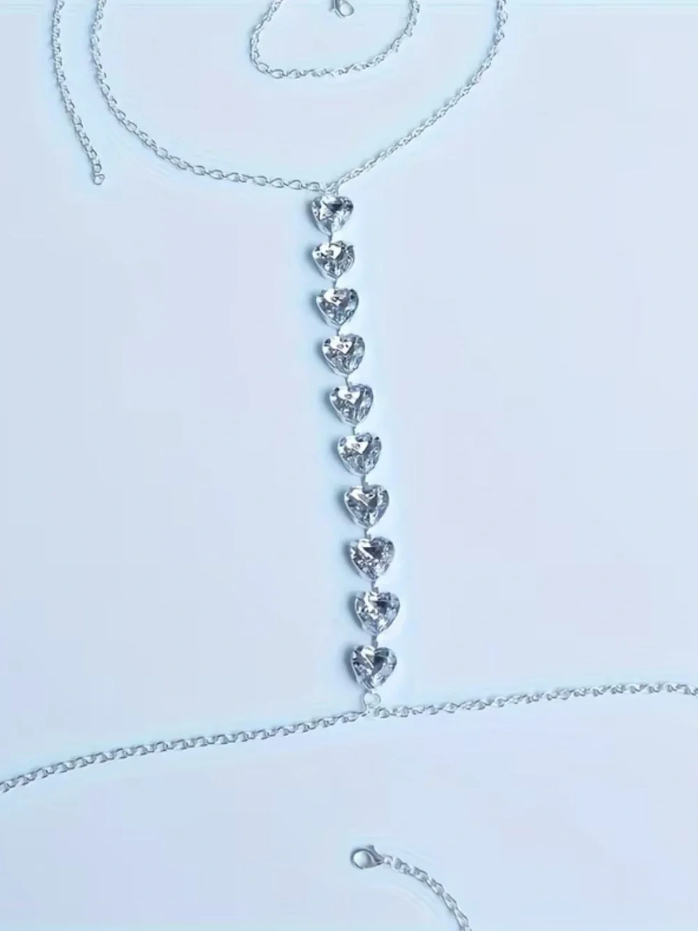 NEW! Sexy Silver Crystal Lariat Body Chain Necklace. Luxury Heart body Chain 🤍 - Picture 3 of 4